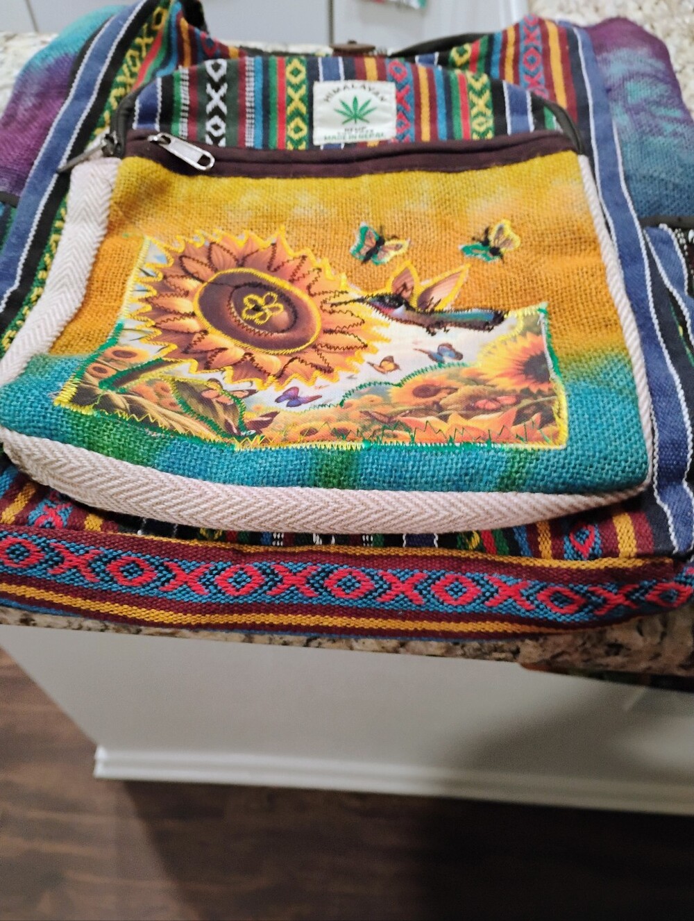 Handcrafted Boho Sunflower Crossbody Bag in Yellow and Multicolor